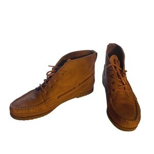 Connie Handcrafted Leather Ankle Boots Women's 8.5B Brown Moc Toe Lace-Up Brazil